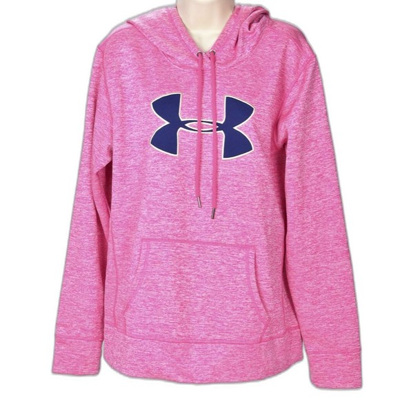 Under armour Tops - Under Armour Pink Heathered Hoodie Insignia Sweatshirt Size L
